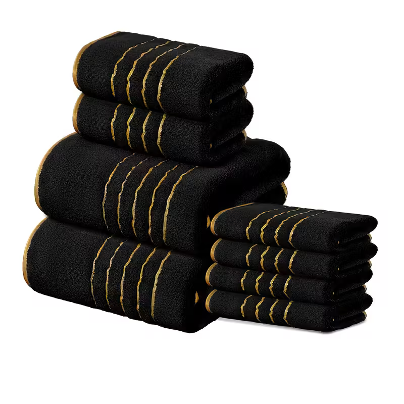 Zestaw 8 Ręczników Kąpielowych– Miękkie, Aksamit Koralowy czarne