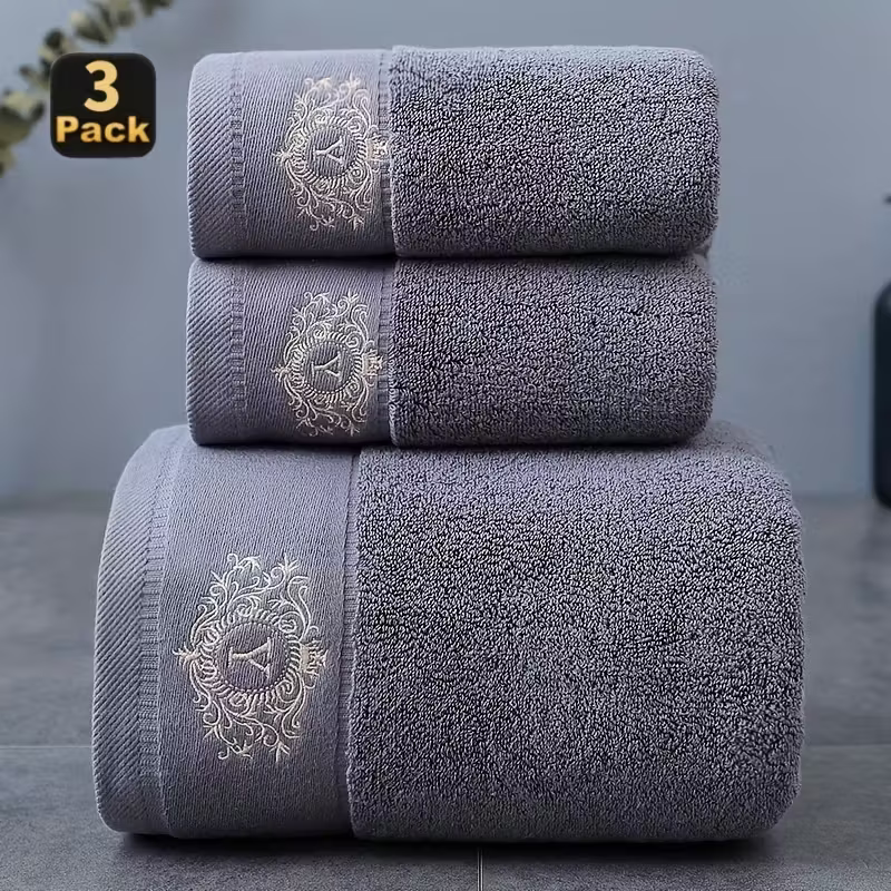Zestaw Ręczników Bawełnianych 3-częściowy z Haftem PREMIUM
