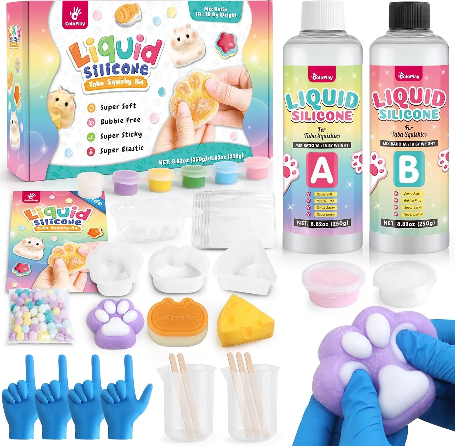 Taba Squishy Kit - 18OZ Rubber Squishy Kit z prowadnicą, bez pęcherzyków i szybszym utwardzaniem - FuFu Squishy Kit z formą, Flockin