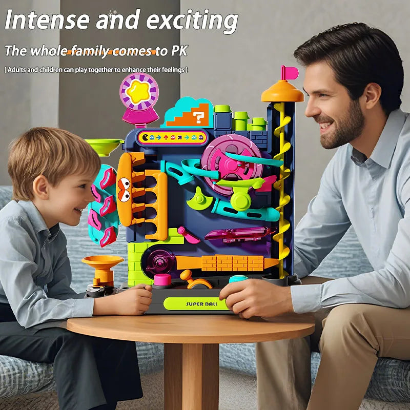 Edukacyjna zabawka Montessori — wielowarstwowa torowa gra przygodowa z torem kulkowym; interaktywny model rozwijający myślenie dla dzieci.