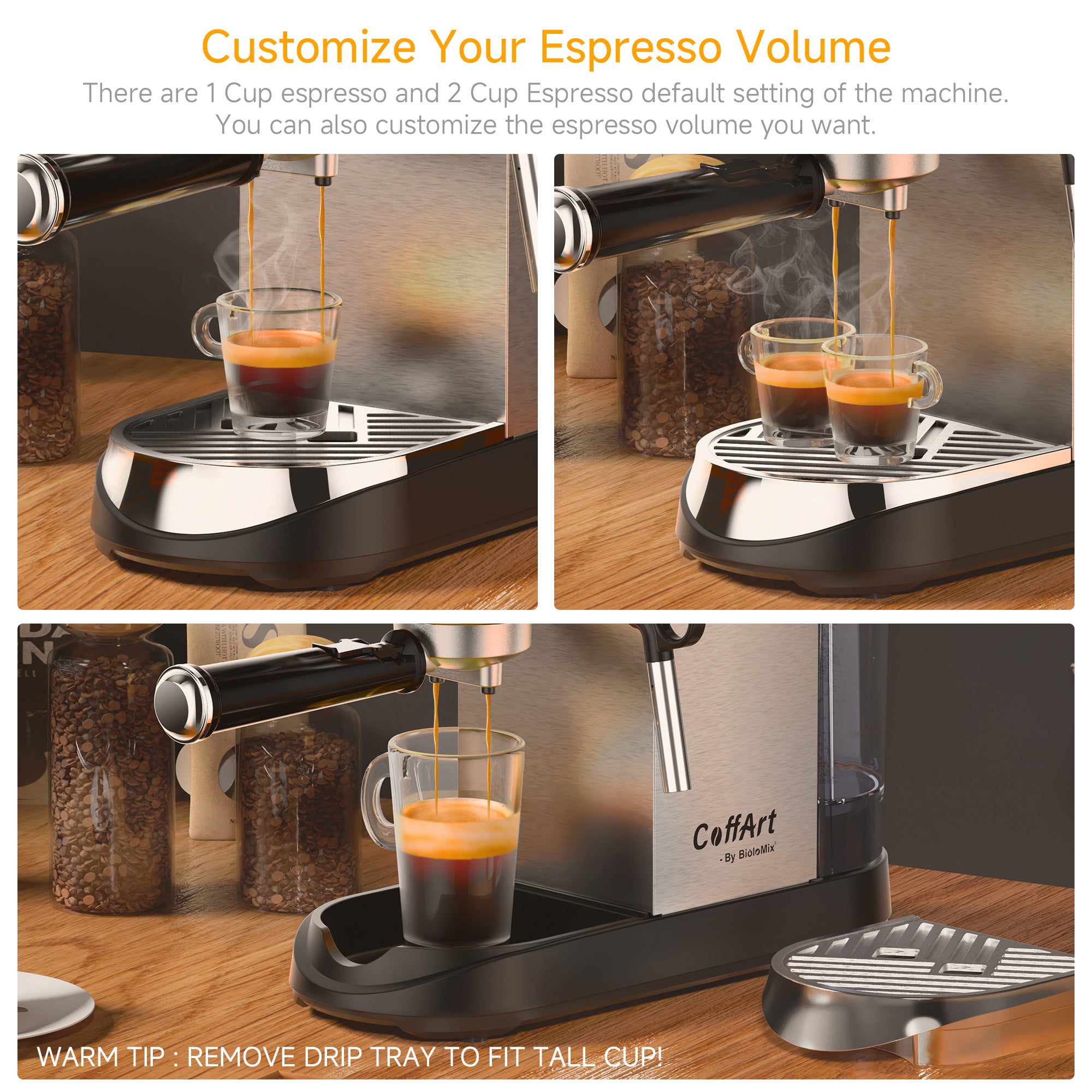 Ekspres do kawy BioloMix 20 Bar półautomatyczny z dyszą spieniającą do mleka do espresso, cappuccino, latte, mokki i specjalnych napojów kawowych