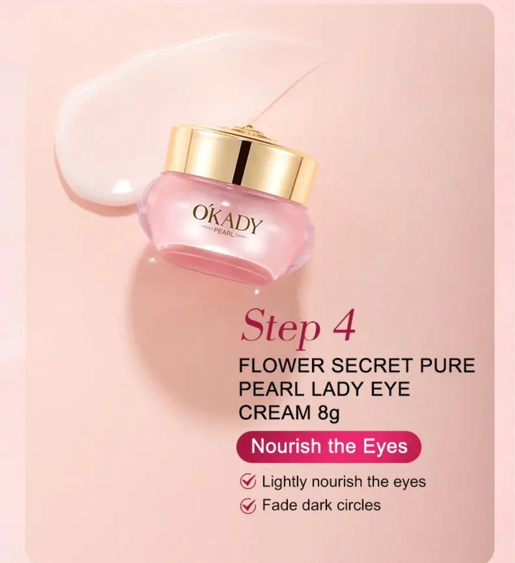 Zestaw na prezent OKADY Flower Secret Pure Pearl Lady Skin Care Set – Perłowa pielęgnacja anti-aging z efektem rozświetlenia i głębokiego nawilżenia