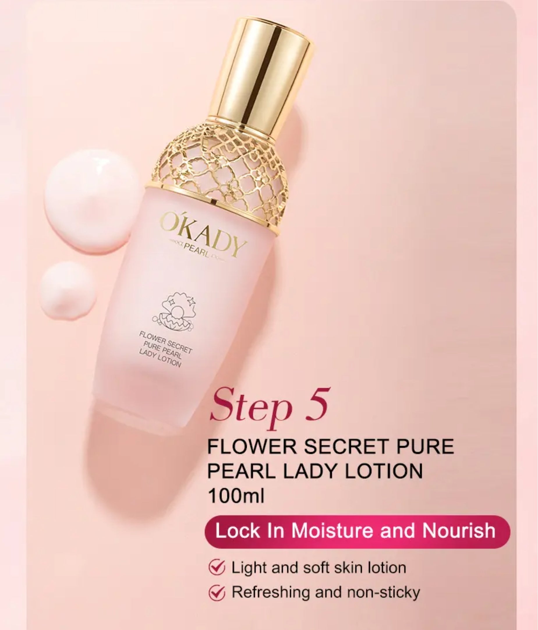 Zestaw na prezent OKADY Flower Secret Pure Pearl Lady Skin Care Set – Perłowa pielęgnacja anti-aging z efektem rozświetlenia i głębokiego nawilżenia