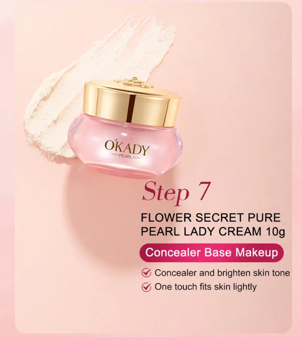 Zestaw na prezent OKADY Flower Secret Pure Pearl Lady Skin Care Set – Perłowa pielęgnacja anti-aging z efektem rozświetlenia i głębokiego nawilżenia