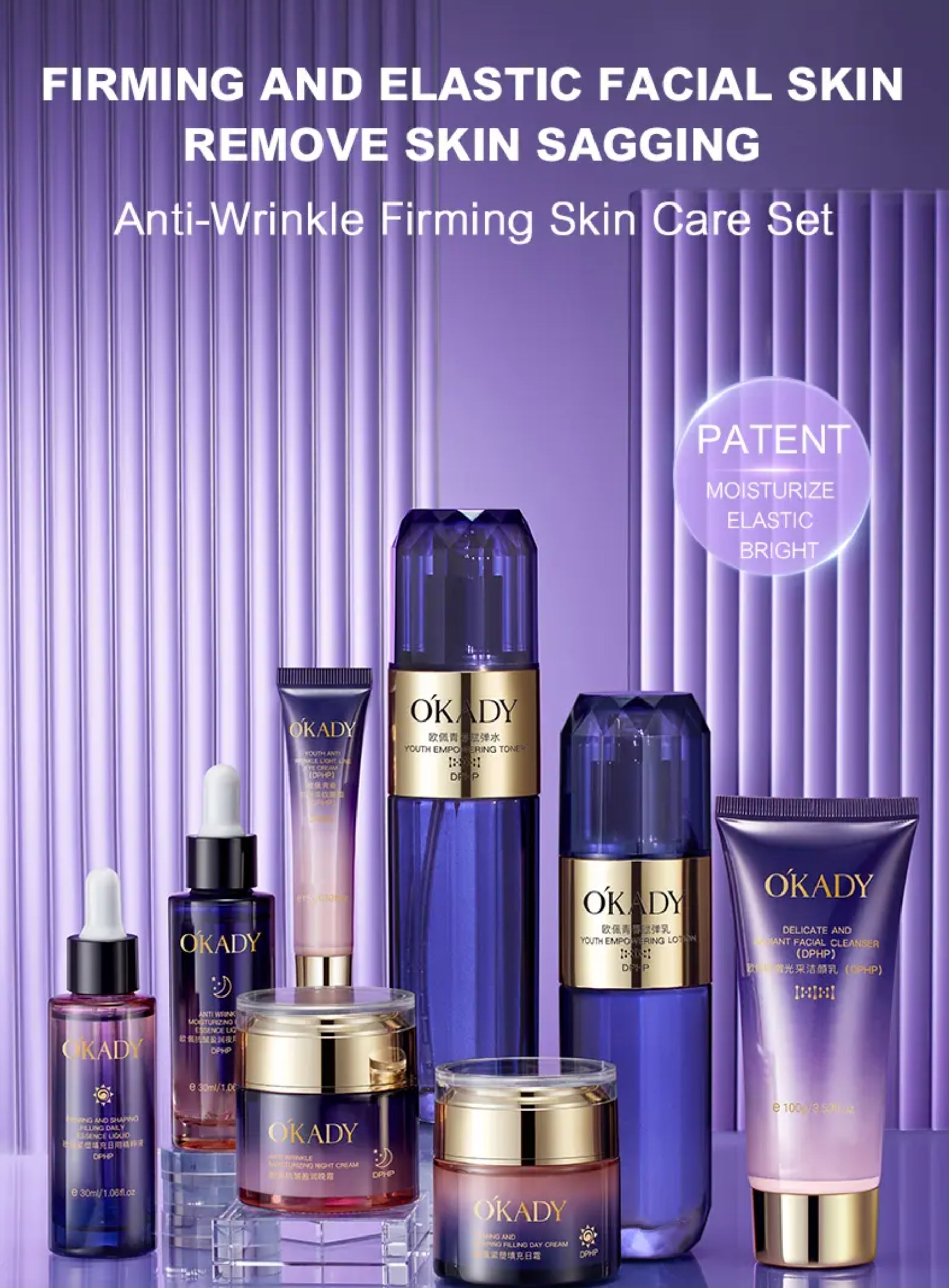 Zestaw na prezent OKADY Youth Elastic & Anti-Wrinkle 8-Step Skin Care Set – Kompleksowa pielęgnacja przeciwzmarszczkowa i liftingująca