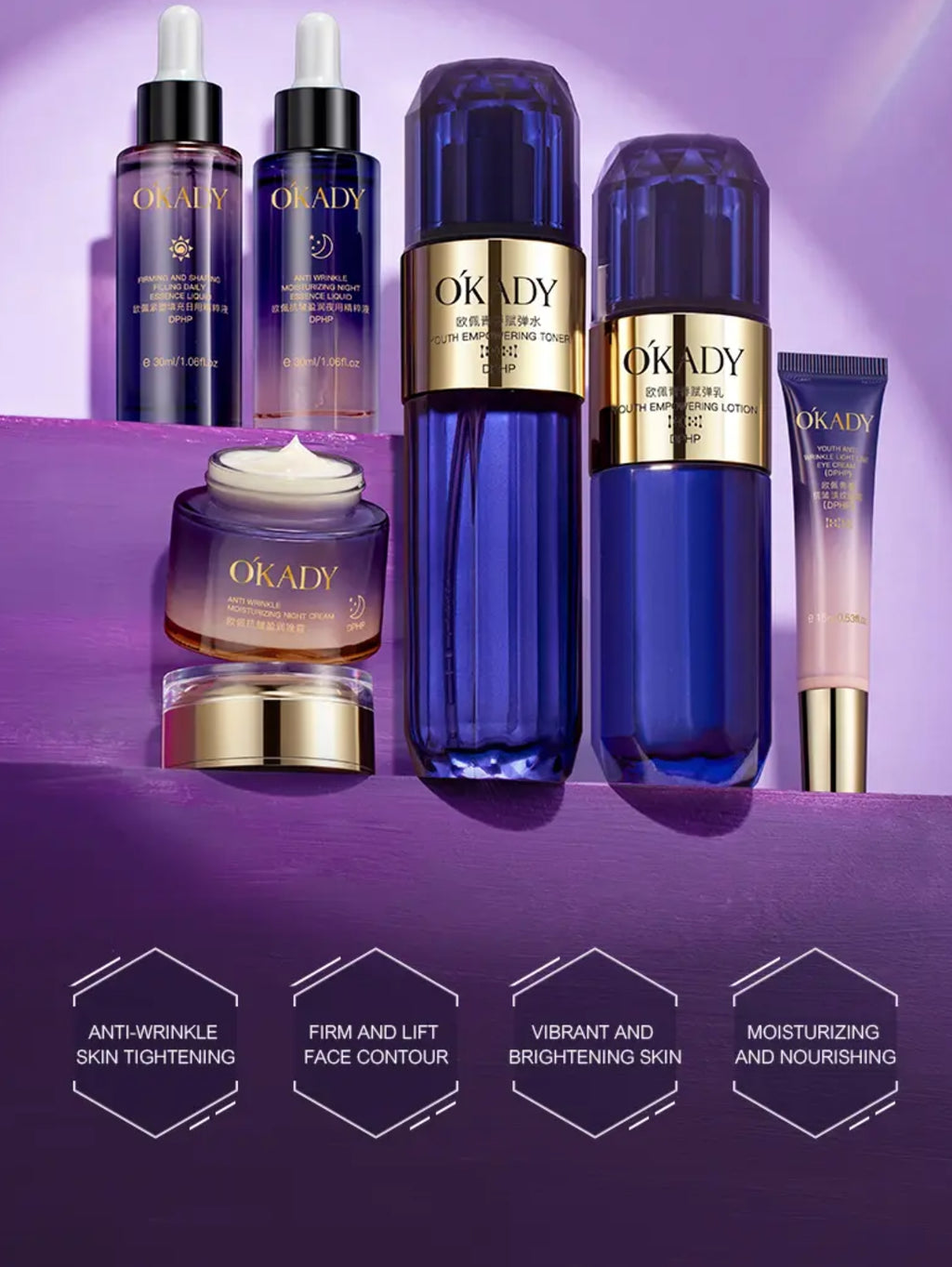 Zestaw na prezent OKADY Youth Elastic & Anti-Wrinkle 8-Step Skin Care Set – Kompleksowa pielęgnacja przeciwzmarszczkowa i liftingująca