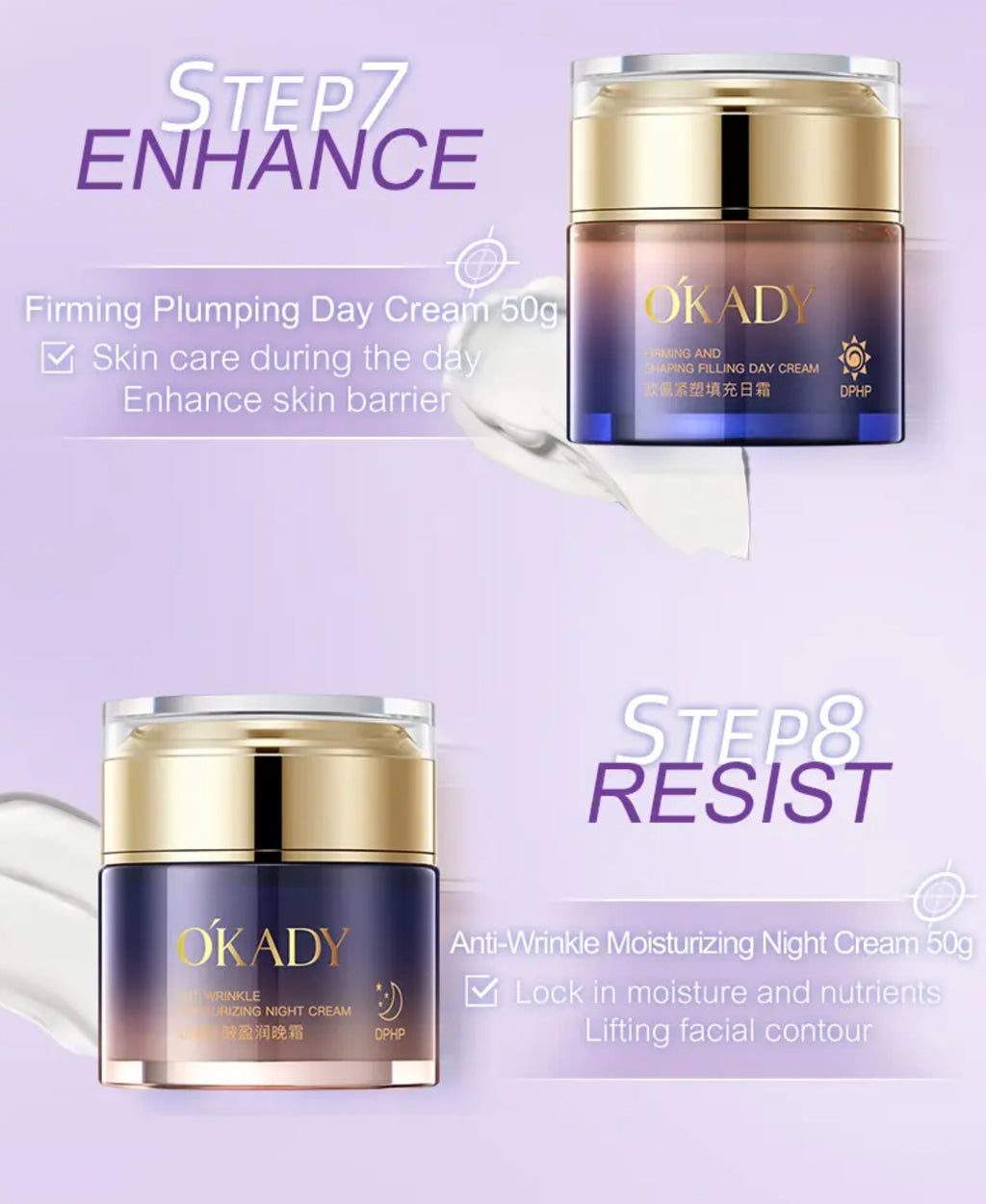 Zestaw na prezent OKADY Youth Elastic & Anti-Wrinkle 8-Step Skin Care Set – Kompleksowa pielęgnacja przeciwzmarszczkowa i liftingująca