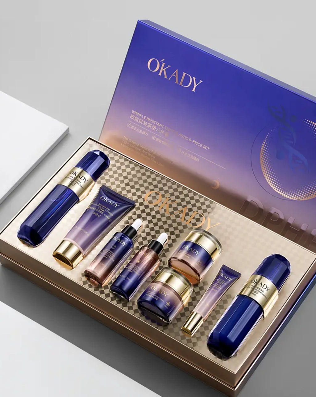 Zestaw na prezent OKADY Youth Elastic & Anti-Wrinkle 8-Step Skin Care Set – Kompleksowa pielęgnacja przeciwzmarszczkowa i liftingująca