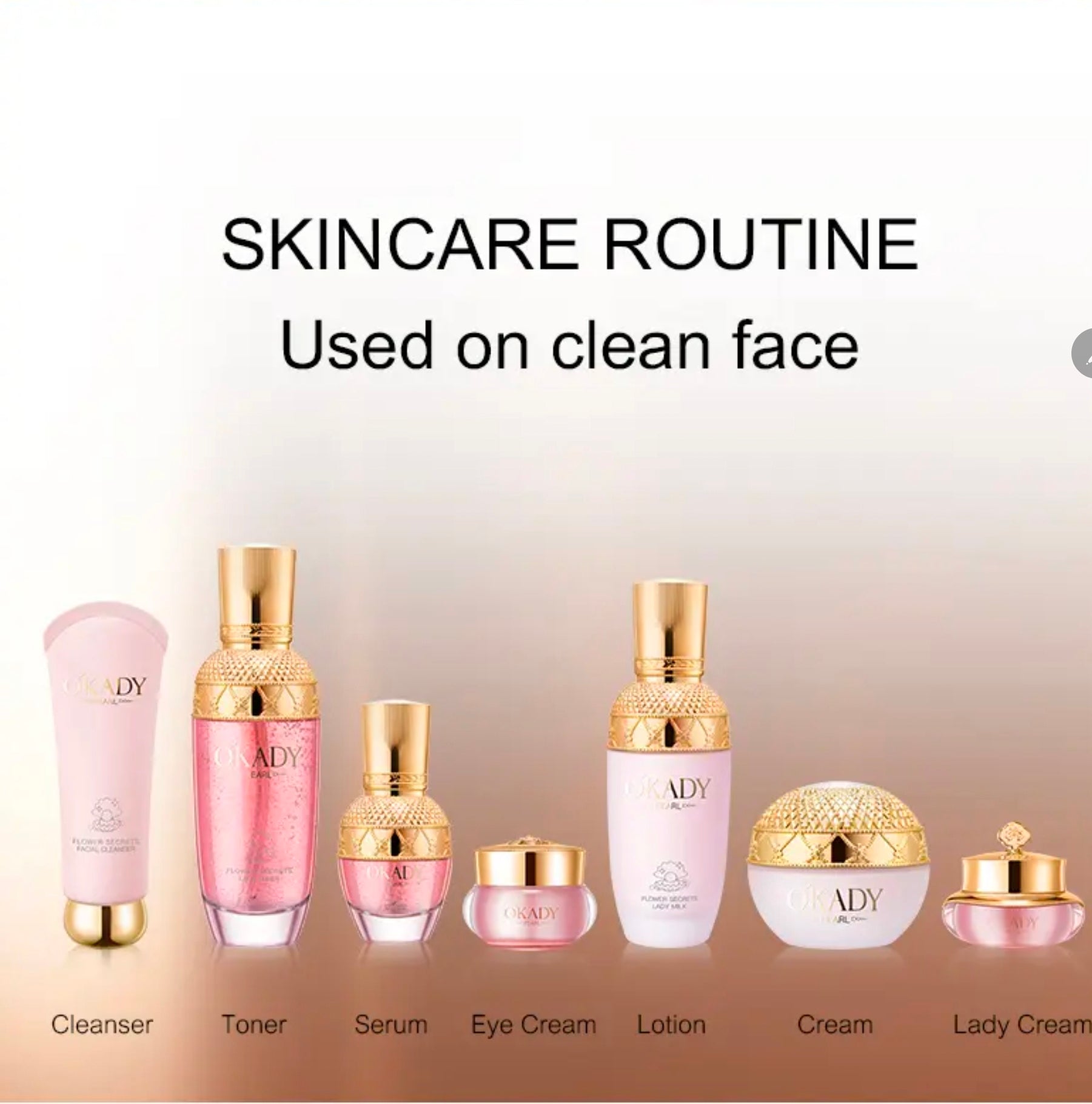 Zestaw na prezent OKADY Flower Secret Pure Pearl Lady Skin Care Set – Perłowa pielęgnacja anti-aging z efektem rozświetlenia i głębokiego nawilżenia