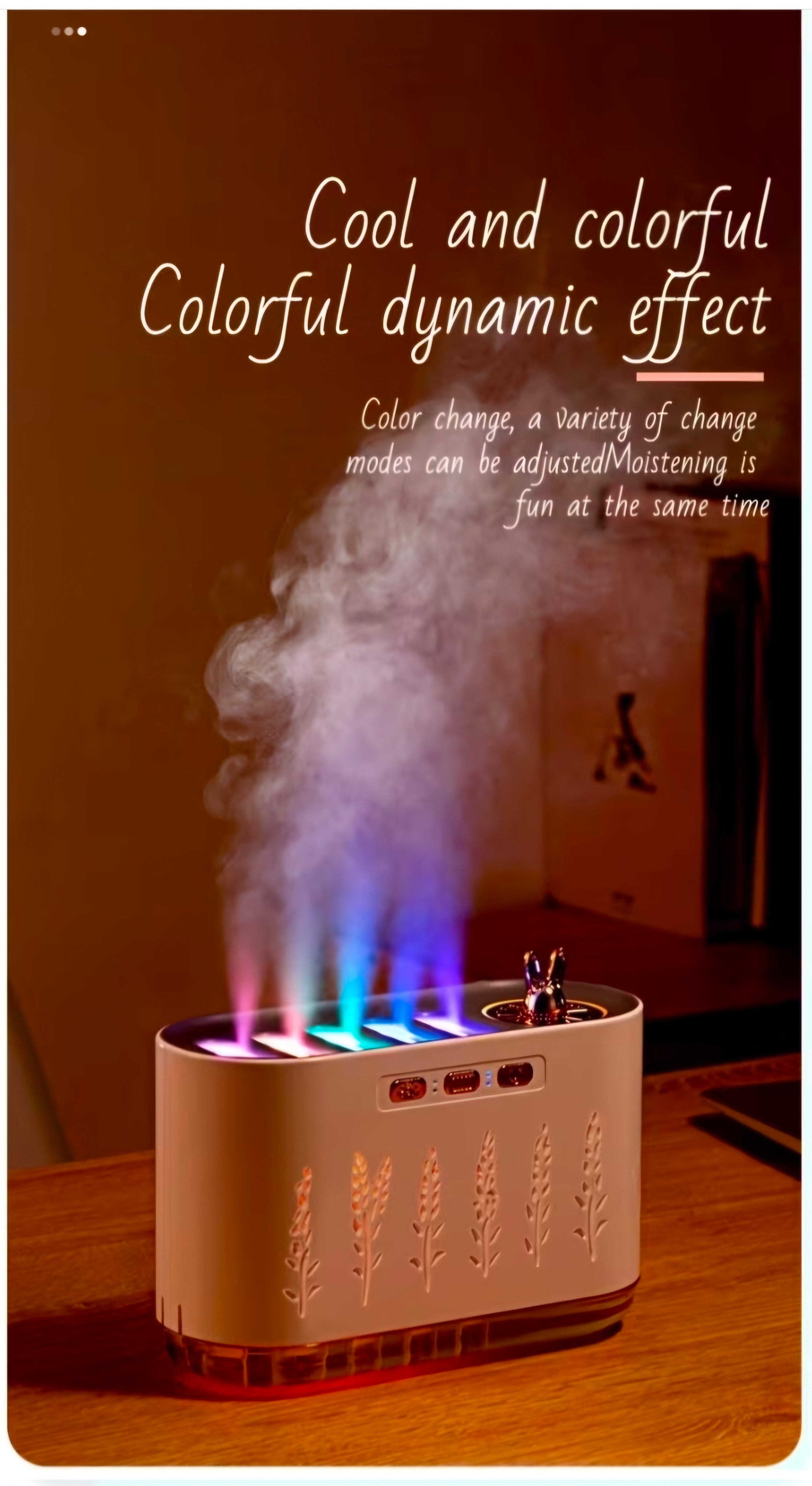 Nawilżacz powietrza LED 700 ml z 5 dyszami i aromaterapią.Kolorowa mgiełka