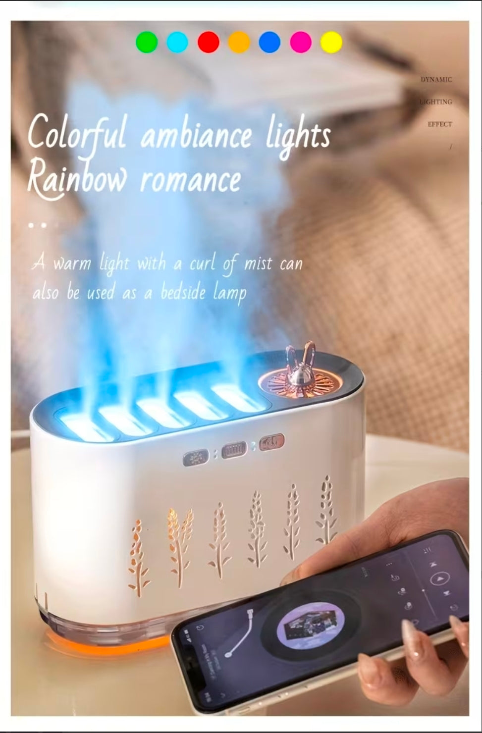 Nawilżacz powietrza LED 700 ml z 5 dyszami i aromaterapią.Kolorowa mgiełka