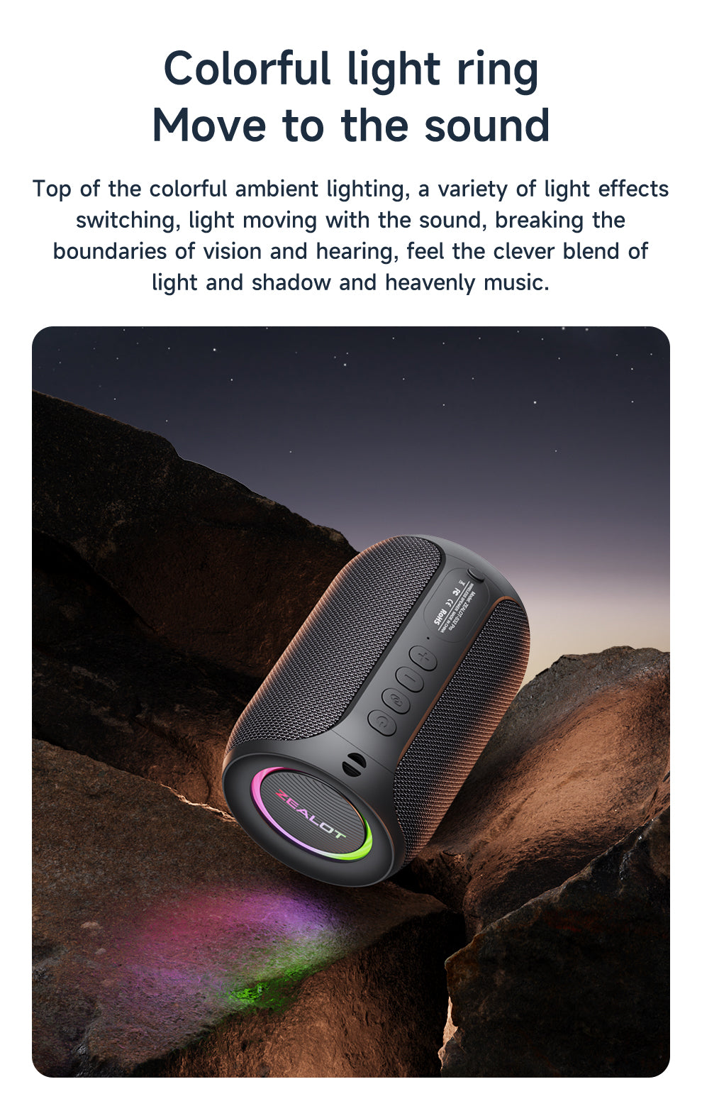 Potężny głośnik Bluetooth, bezprzewodowy, z mocnym basem, oświetleniem LED