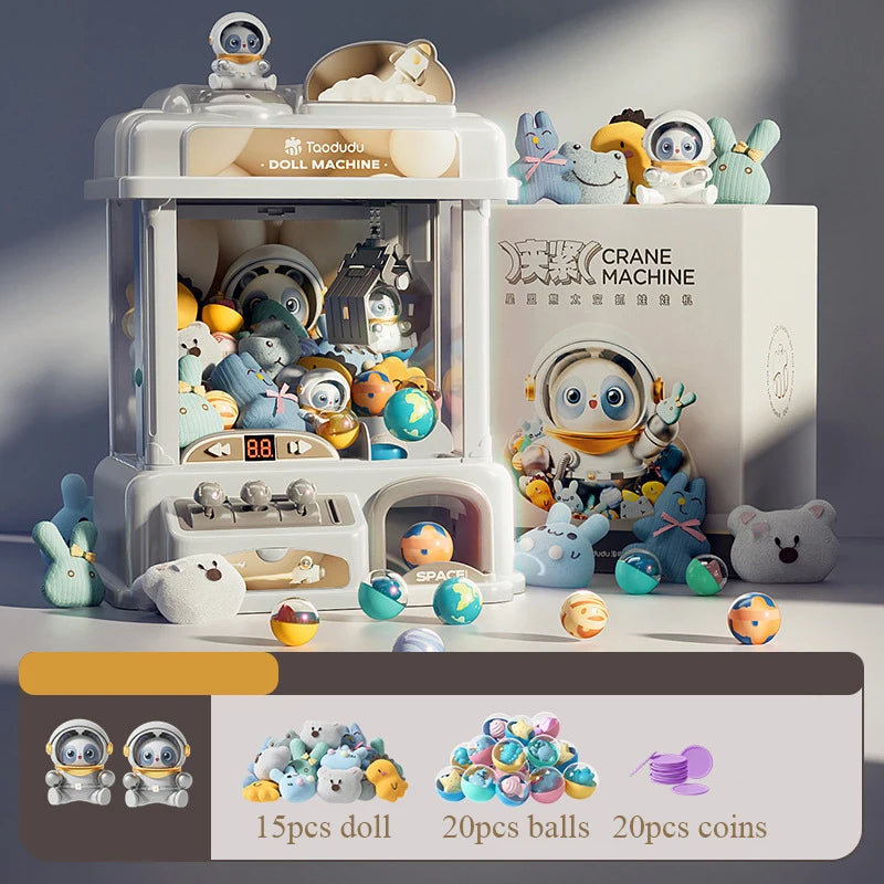 Automat z lalkami dla dzieci na monety — mini maszyna z chwytakiem do łapania zabawek, z efektami dźwiękowymi. Idealna gra zręcznościowa i świetny prezent świąteczny dla dzieci.
