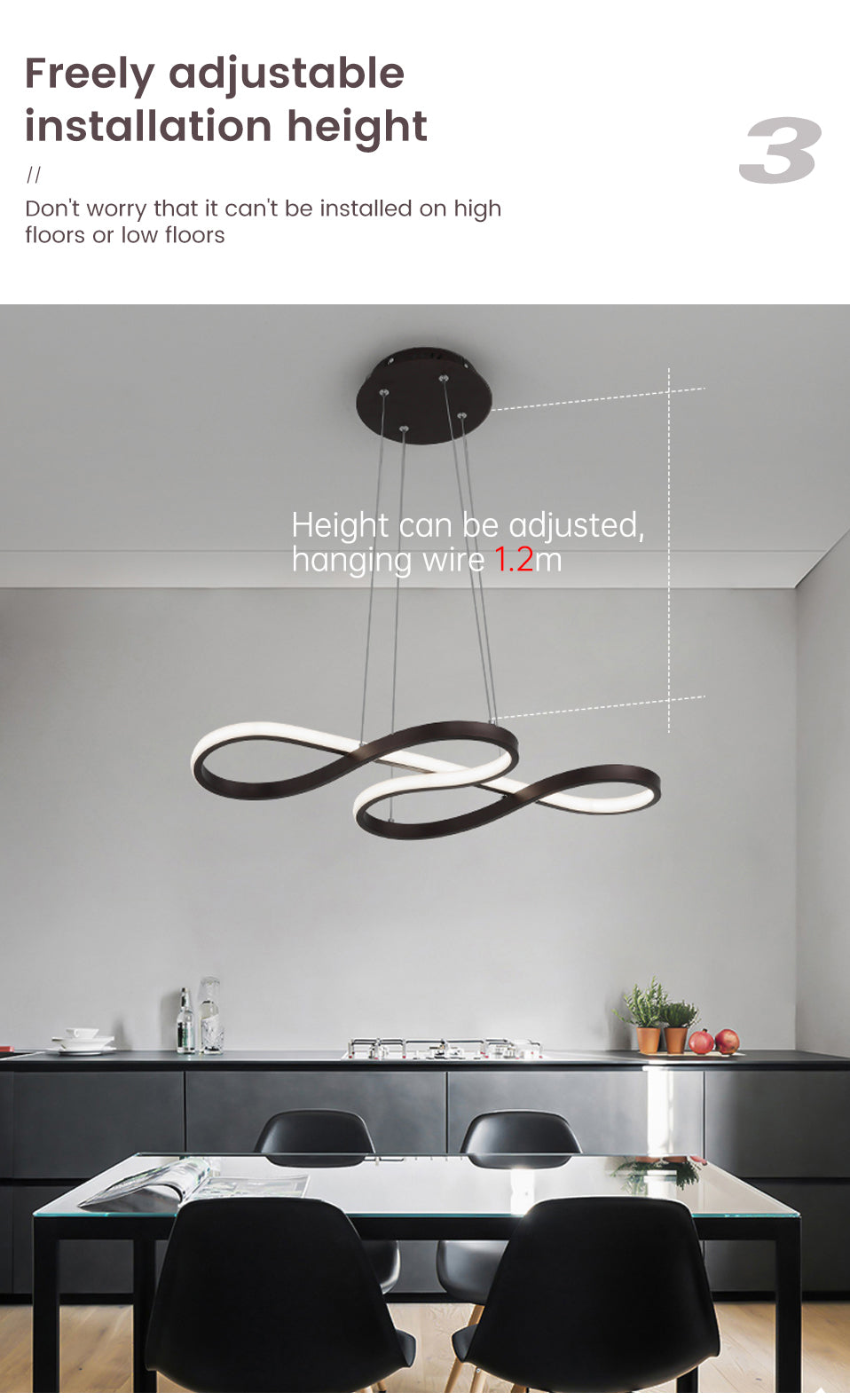 Lampa wisząca nad wyspą kuchenną, stół barowy, dekoracja jadalni