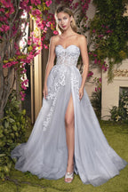 Angelonia Diamond Strapless Glitter Corset Long Prom Dress