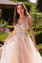 White A-Line Dress With Multi Colored Floral Embellishment