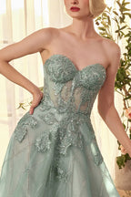 STRAPLESS EMBELLISHED TULLE BALL GOWN