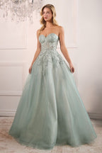 STRAPLESS EMBELLISHED TULLE BALL GOWN