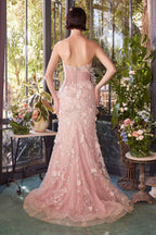 3D Floral Strapless Corset Gown with High Slit & Embellished Tulle Skirt