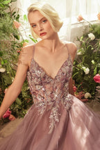 English Violet A-Line Layered Tulle Gown Of Whimsy
