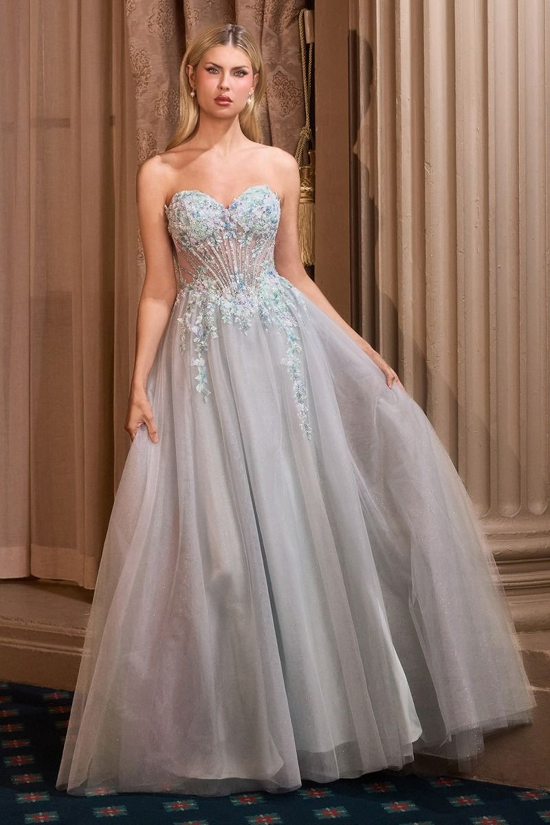 Floral A-Line Layered Glitter Tulle Dress
