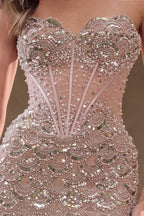 Art Deco Pearl Beaded Illusion Corset Evening Gown