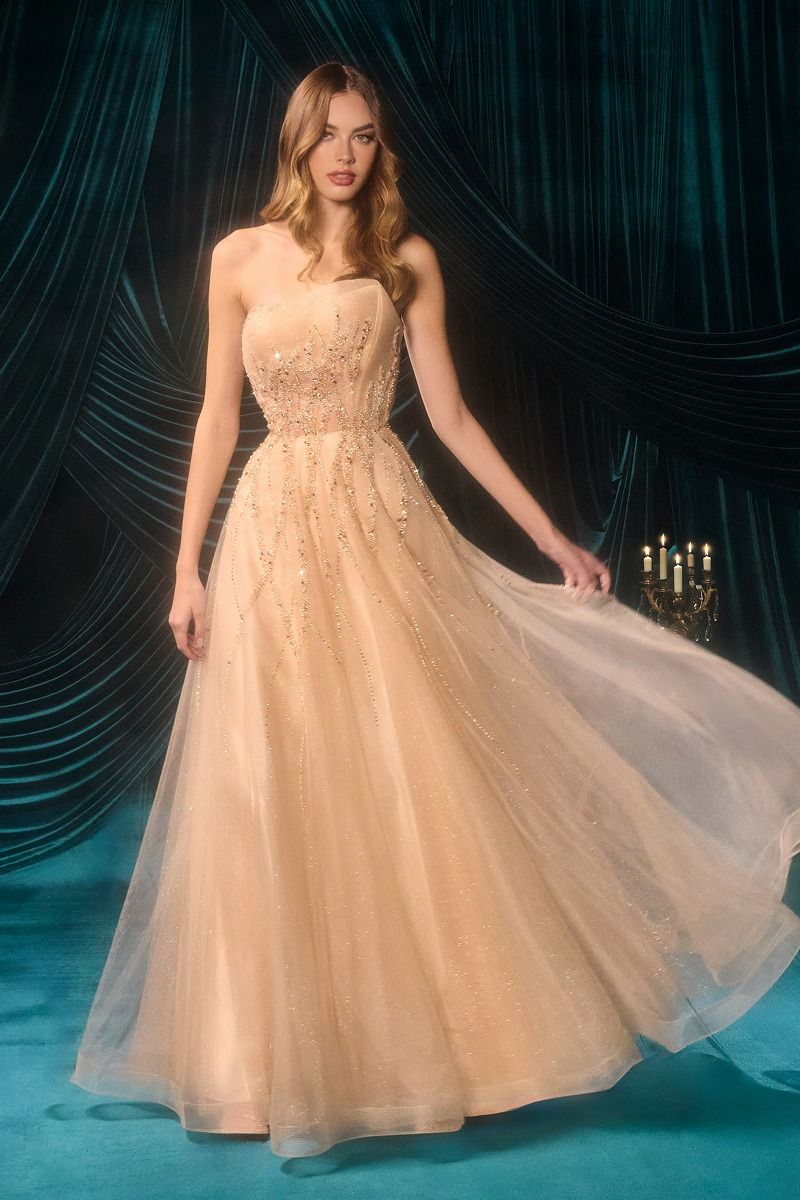 Strapless Ombre Beaded Evening Dress