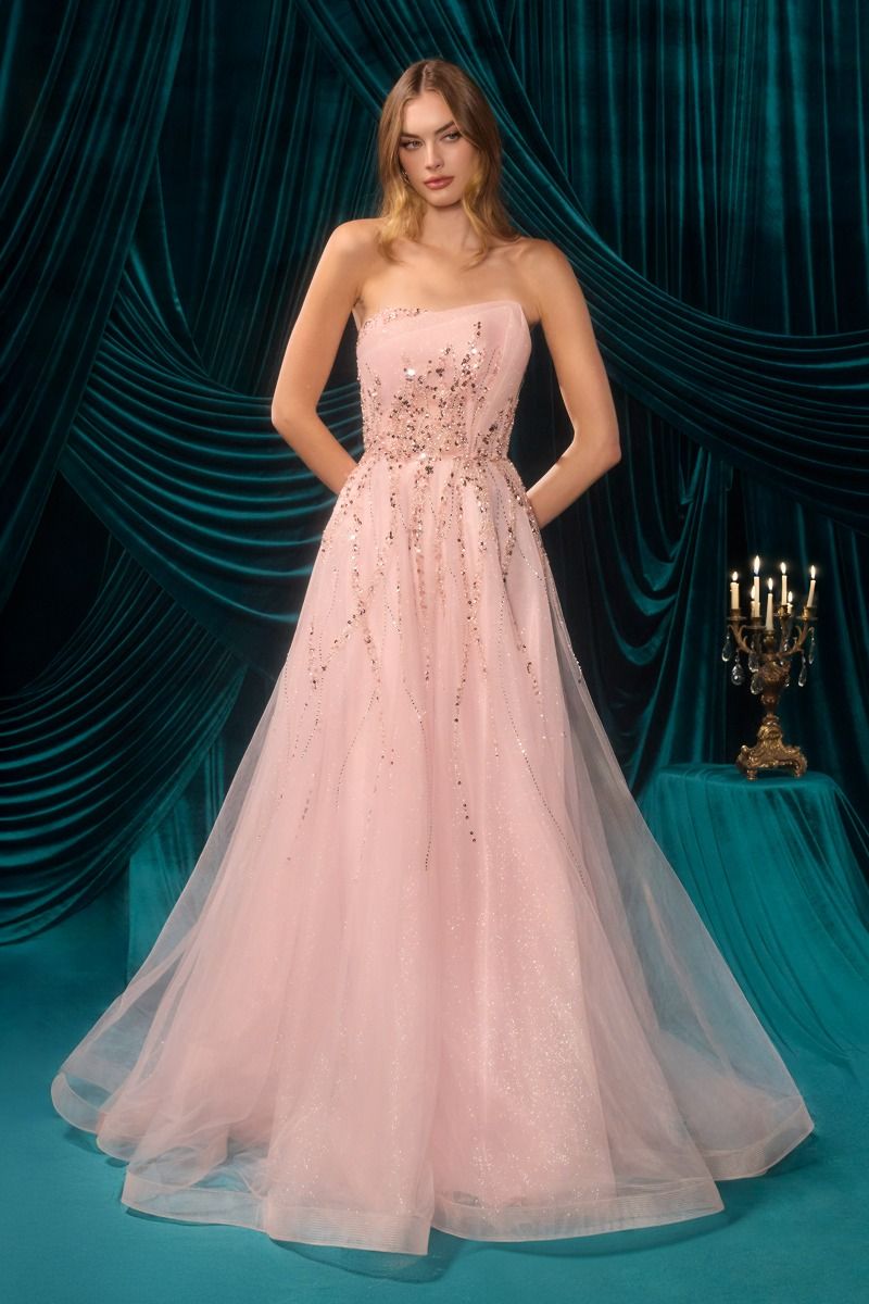 Strapless Ombre Beaded Evening Dress