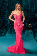 Radiant Strapless Beaded Appliqué Fitted Evening Gown
