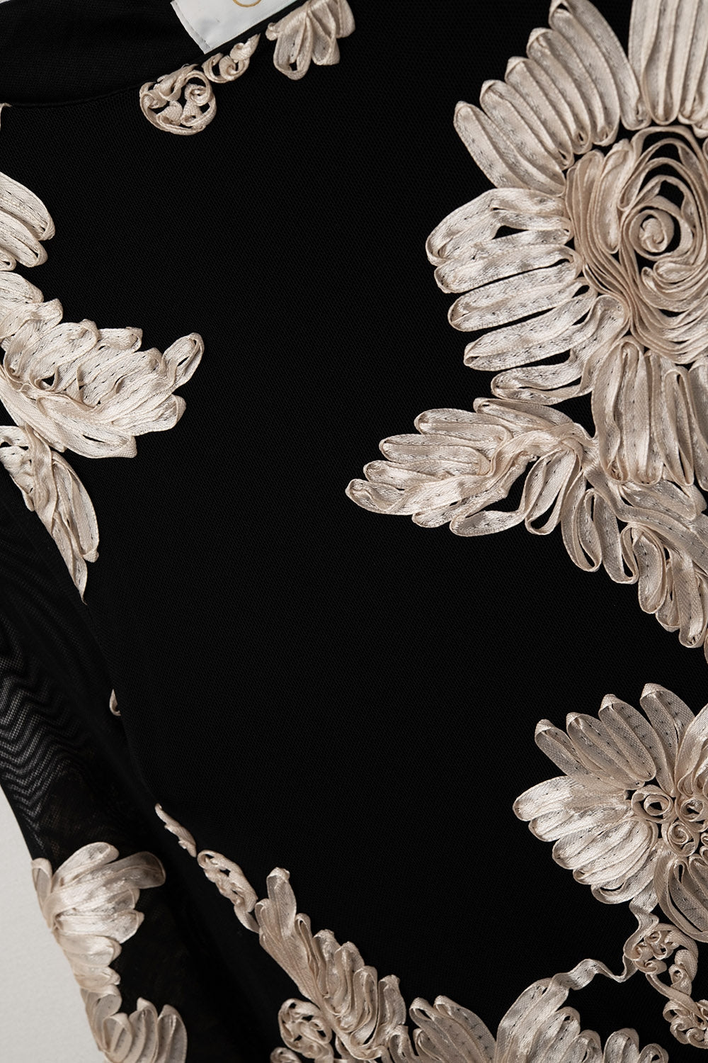 Black Chiffon Mini Dress With Floral Brocade