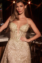 Glitter Printed Fitted Dress With Overskirt