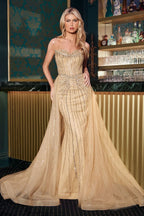Celestial Grand Beaded Stripe Tulle Overskirt Gown for Fashion Forward Occasion