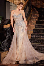 Celestial Grand Beaded Stripe Tulle Overskirt Gown for Fashion Forward Occasion