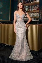 Mermaid Tulle Strapless Beaded Corset Prom Gown Elegant Designer