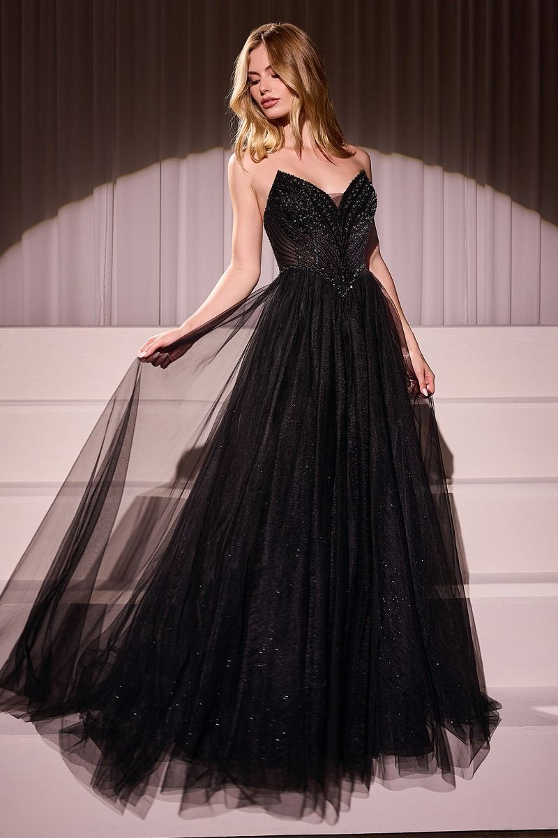 Ball Gown Tulle Strapless Beaded Evening Gown Elegant Designer