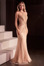 Fitted Halter Beaded Gown