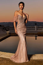 Beaded Off The Shoulder Mermaid Dress