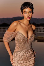 Beaded Off The Shoulder Mermaid Dress