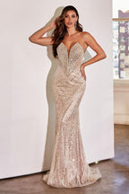 Strapless Fitted Beaded Gown