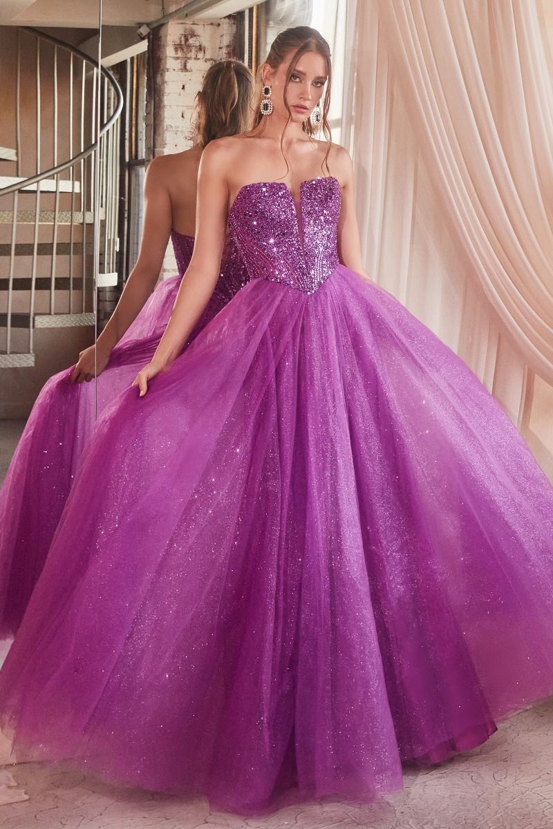 Royal Blue, Lilac, Champagne & Slate Blue Strapless Glitter Ball Gown | Sweetheart Tulle Formal Dress