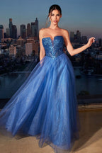 Royal Blue, Lilac, Champagne & Slate Blue Strapless Glitter Ball Gown | Sweetheart Tulle Formal Dress