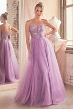 Royal Blue, Lilac, Champagne & Slate Blue Strapless Glitter Ball Gown | Sweetheart Tulle Formal Dress