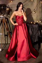 Strapless A-line Graduation Mikado Gown w/ Charming Beaded Corset Bodice & Voluminous Skirt