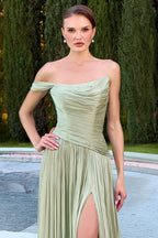 One-Shoulder, Asymmetrical, A-Line Dress With Luminous Pleated Chiffon Draping