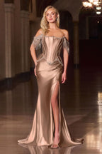Fitted Strapless Lace & Satin Gown