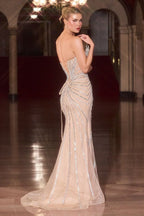 Mermaid Strapless Dress Sheer Illusion Beaded Corset Bodice Lace-Up Back
