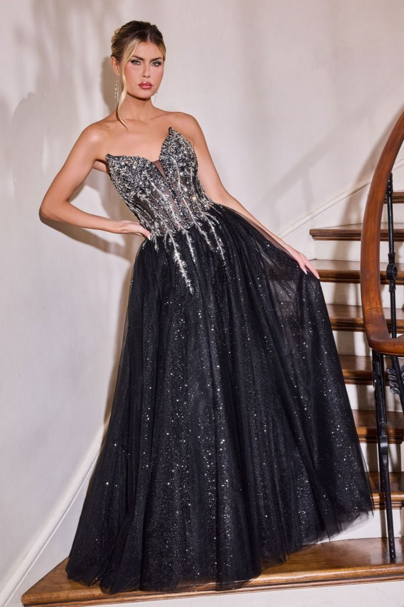 Strapless Crystal Corset A-Line Glitter Tulle Gown