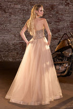 Strapless Crystal Corset A-Line Glitter Tulle Gown