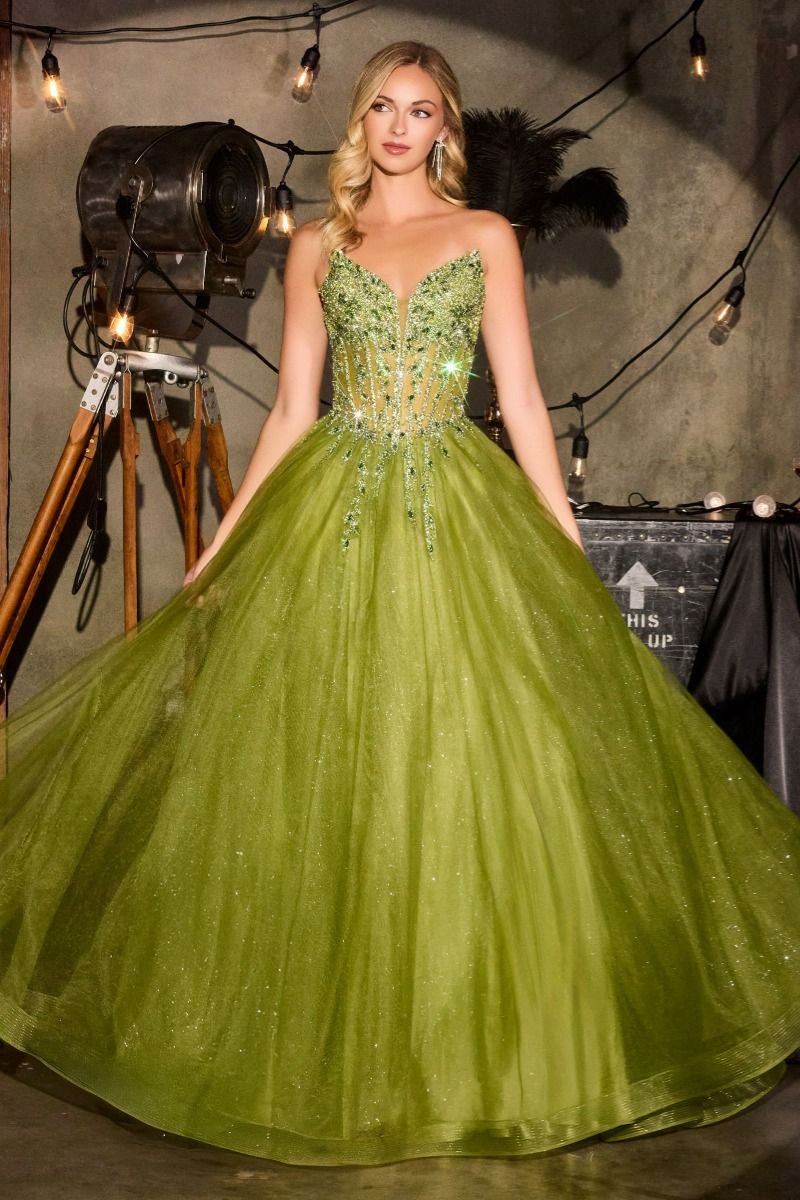 Strapless Crystal Corset A-Line Glitter Tulle Gown