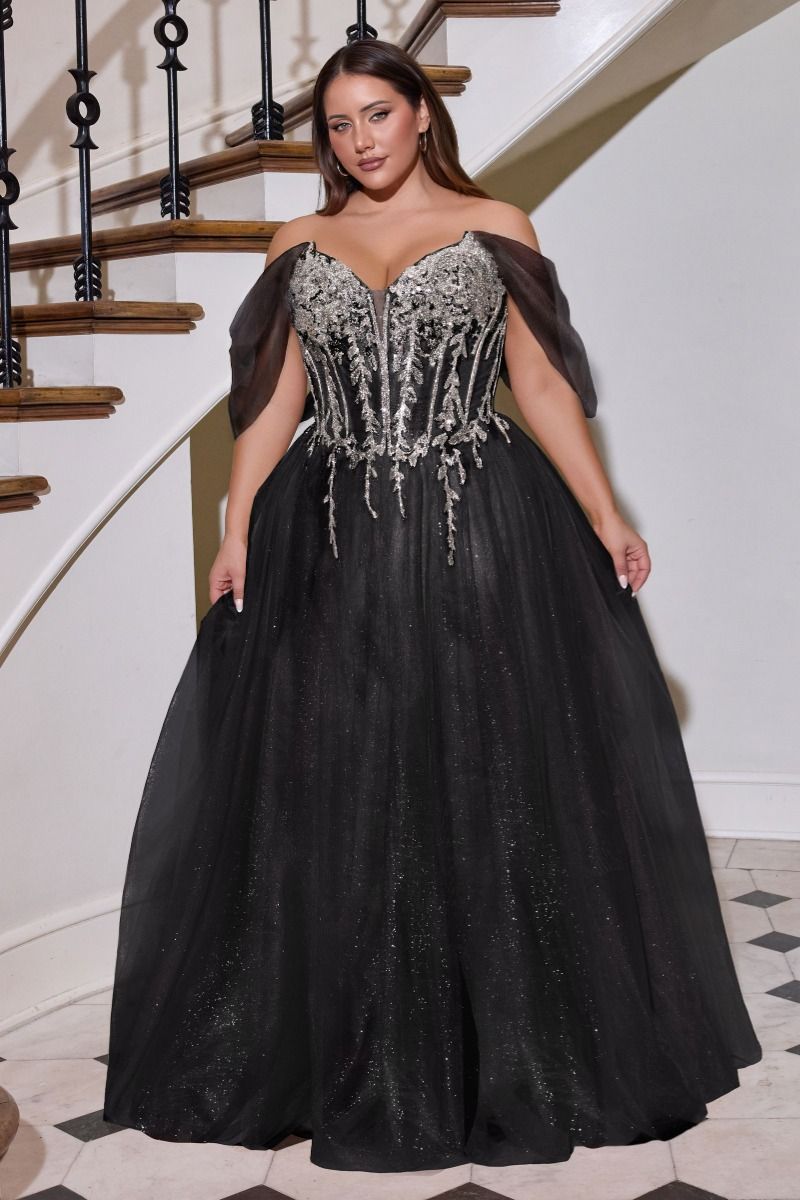 Off Shoulder Beaded Corset A-Line Prom Dress Glitter Tulle Evening Gown